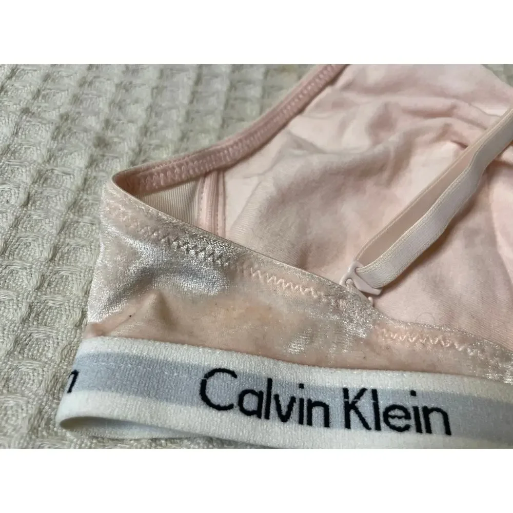 Calvin Klein Pink Crushed Velvet V Neck Bralette M